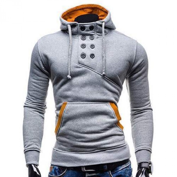 Sweat Hoodie a Capuche Boutons Sportswear Outwear Style Men Homme Fashion Gris Clair
